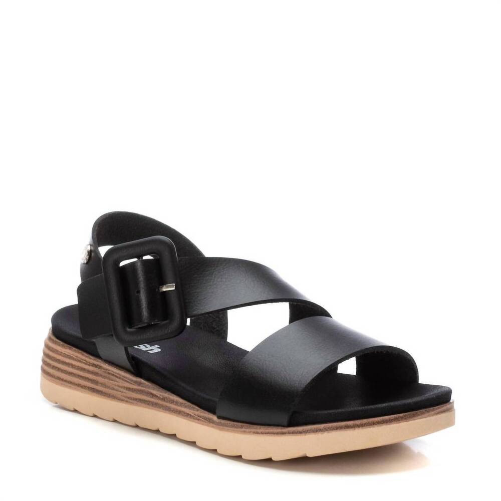NEW XTI women's cross strap wedge sandals in black